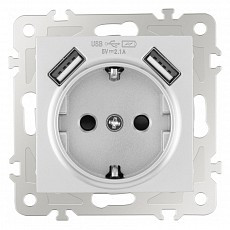 Розетка с заземлением и со шторкой и 2хusb, без рамки arte milano am-206 206.47-1.silver
